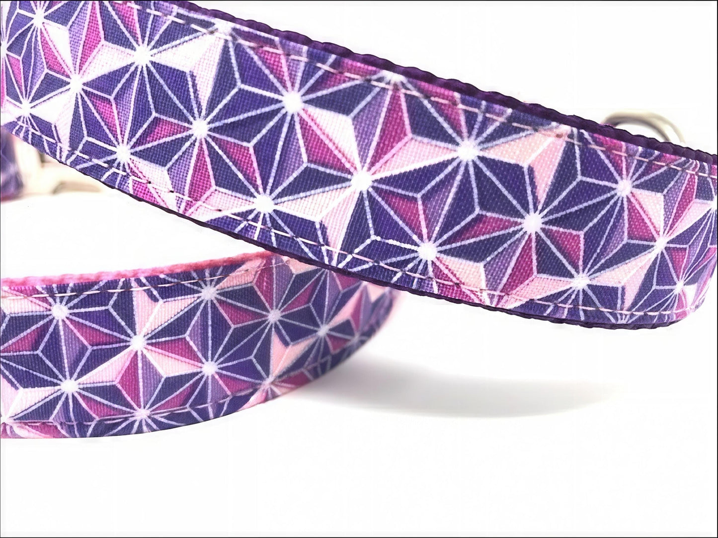 Pink And Purple Hexagon Print Dog Collar For Girls, Personalized Dog Collar, Engraved Dog Collar