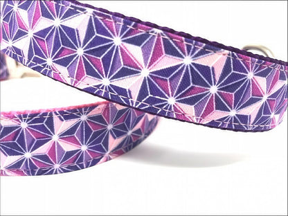 Pink And Purple Hexagon Print Dog Collar For Girls, Personalized Dog Collar, Engraved Dog Collar