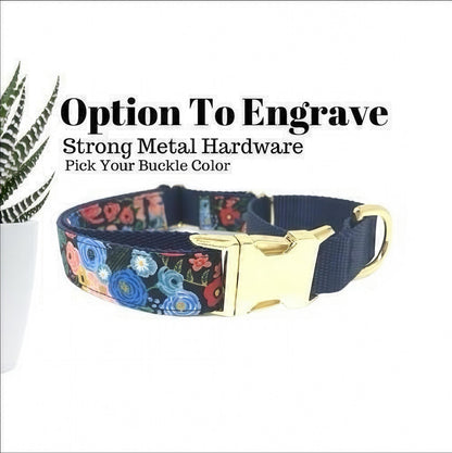 Floral, Girl, Buckle Martingale Dog Collar, Girl, Peony, Personalized, Engraved, Cute, Designer, Puppy, Greyhound, Whippet, Fabric, Puppy