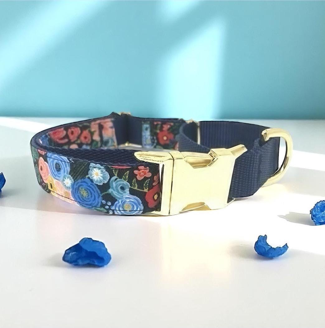 Floral, Girl, Buckle Martingale Dog Collar, Girl, Peony, Personalized, Engraved, Cute, Designer, Puppy, Greyhound, Whippet, Fabric, Puppy
