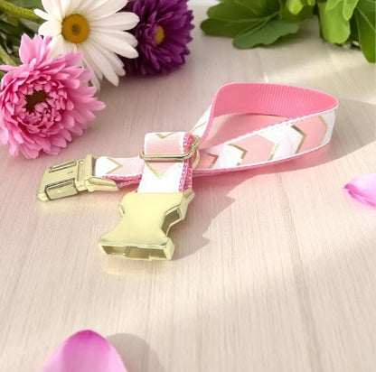 Pink And Gold Chevron Dog Collar For Girls, Personalized Dog Collar, Engraved Dog Collar, Custom Dog Collar, Fancy Dog Collar