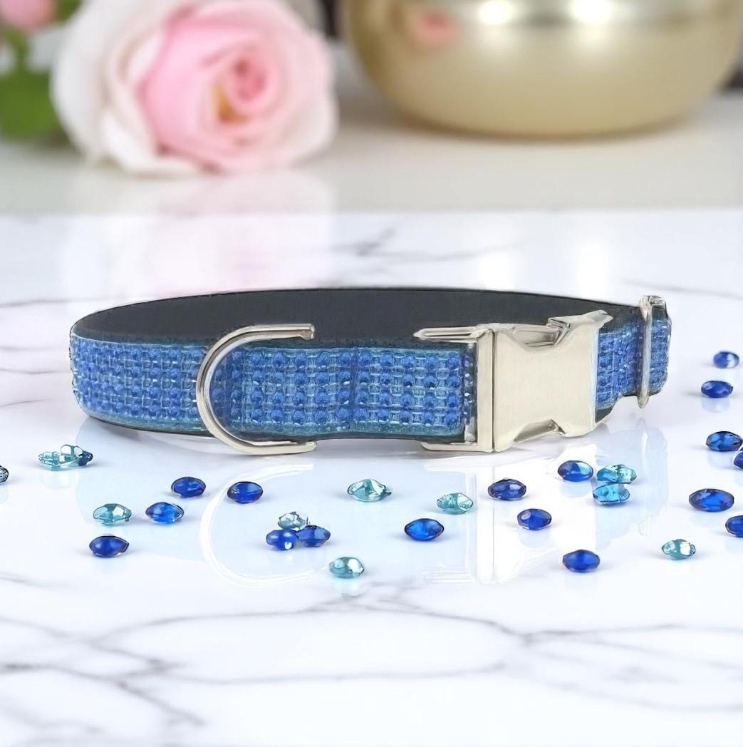 Fancy Boy Dog Collar, Blue + Black, Bling, Wedding, Sparkle Dog Collar, Puppy Collar, Pet Collar, Personalized, Engraved, Custom, Luxury