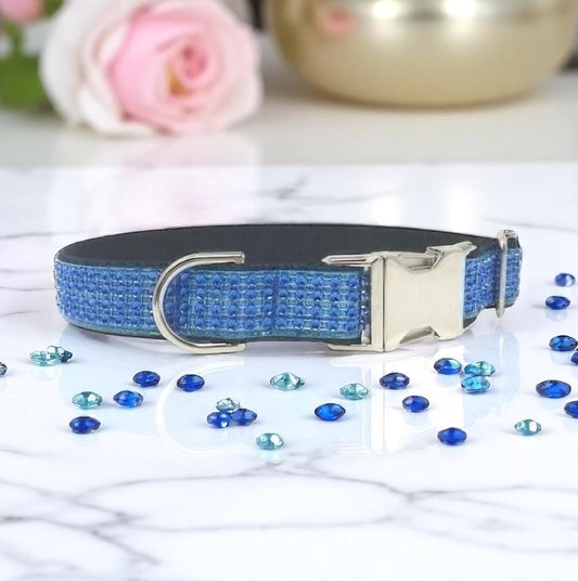 Fancy Boy Dog Collar, Blue + Black, Bling, Wedding, Sparkle Dog Collar, Puppy Collar, Pet Collar, Personalized, Engraved, Custom, Luxury