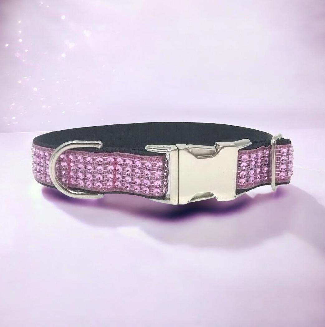 Fancy Girl Dog Collar, Pink + Black, Bling, Wedding, Sparkle Dog Collar, Puppy Collar, Pet Collar, Personalized, Engraved, Custom, Diamond