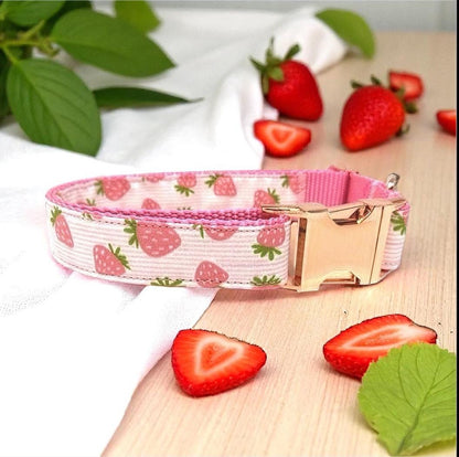 Girl Dog Collar, Pink, Strawberry, Rose Gold, Custom, Personalize, Engrave, Cute, Designer, Puppy, Cat, Pet, Small, Medium, Large, Fashion