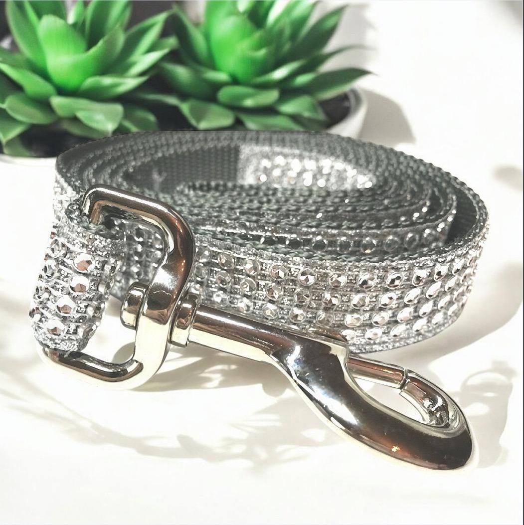 Silver, Grey Rhinestone Fancy, Glitter, Blingy Dog Leash, Platinum Dog Leash, Gray Dog Leash, Sparkling Dog Leash