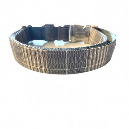 Grey Plaid Boy Dog Collar, Handome, Preppy, Personalized, Engraved, Custom Puppy Collar, Dog Collar, Fall, Autumn, Pet Collar, Gray, Brown