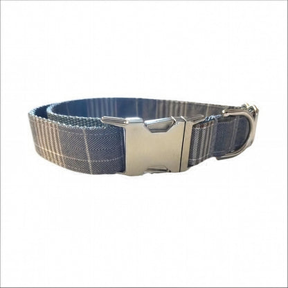 Grey Plaid Boy Dog Collar, Handome, Preppy, Personalized, Engraved, Custom Puppy Collar, Dog Collar, Fall, Autumn, Pet Collar, Gray, Brown