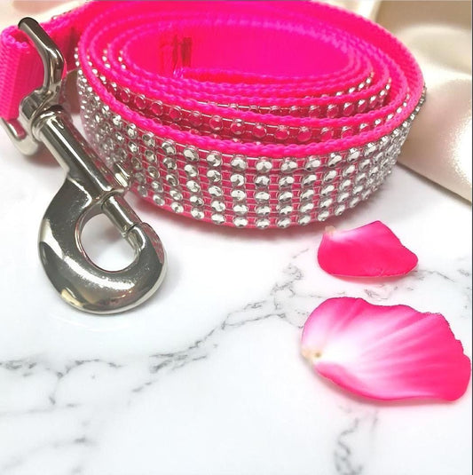 Hot Pink Rhinestone Dog Leash, Rhinestone Look Dog Leash, Sparkling Dog Leash