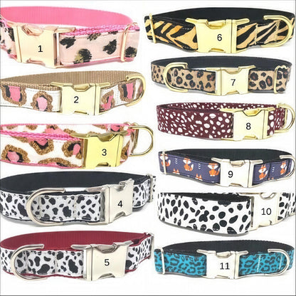 Leopard Dog Collar, Cow, Tiger, Animal Print, Designer, Personalize, Girl Dog Collar, Boy, Cute, Puppy Collar, Small, Large, Engraved Dog