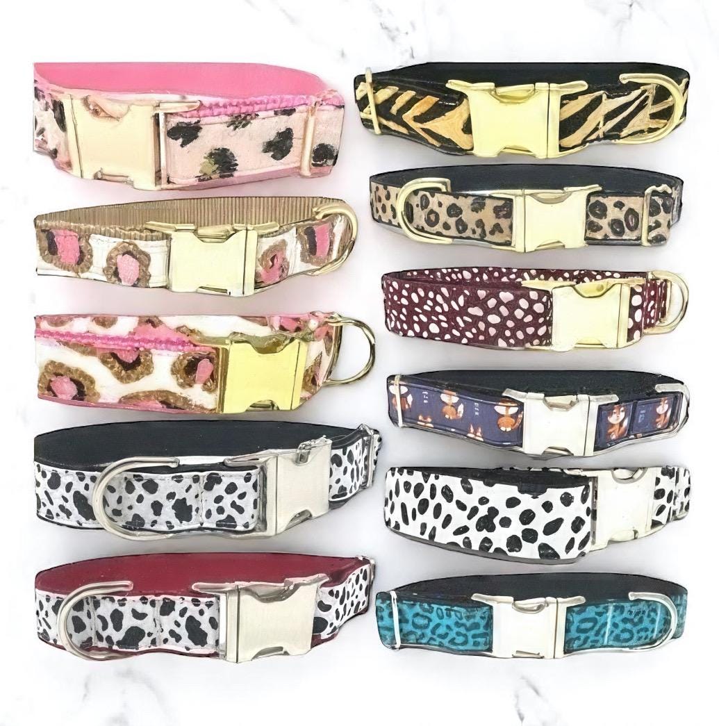 Leopard Dog Collar, Cow, Tiger, Animal Print, Designer, Personalize, Girl Dog Collar, Boy, Cute, Puppy Collar, Small, Large, Engraved Dog