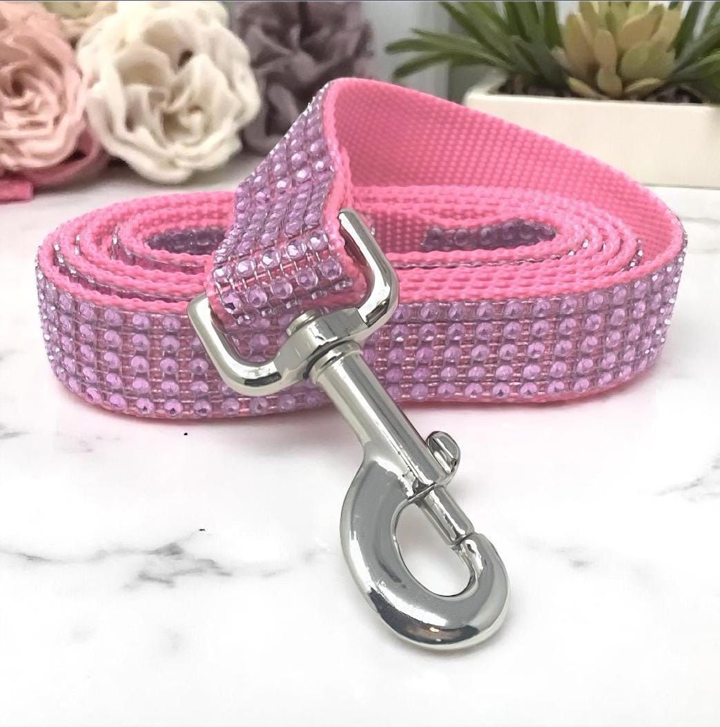 Light Pink, Fancy, Pink Rhinestone, Bling, Sparkly, Dog Leash, For Girls, Lead, 5 Foot, Small, Medium, Large, Designer, Fashion, 3/4, 1"