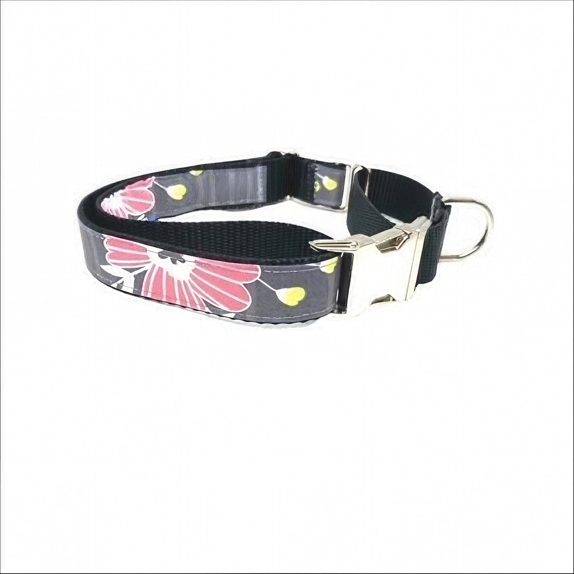 Martingale Buckle Dog Collar, Black, Pink And Teal Floral Girl Dog Collar, Dog Collar Girl, Personalized, Custom Dog Collar, Engraved, Puppy