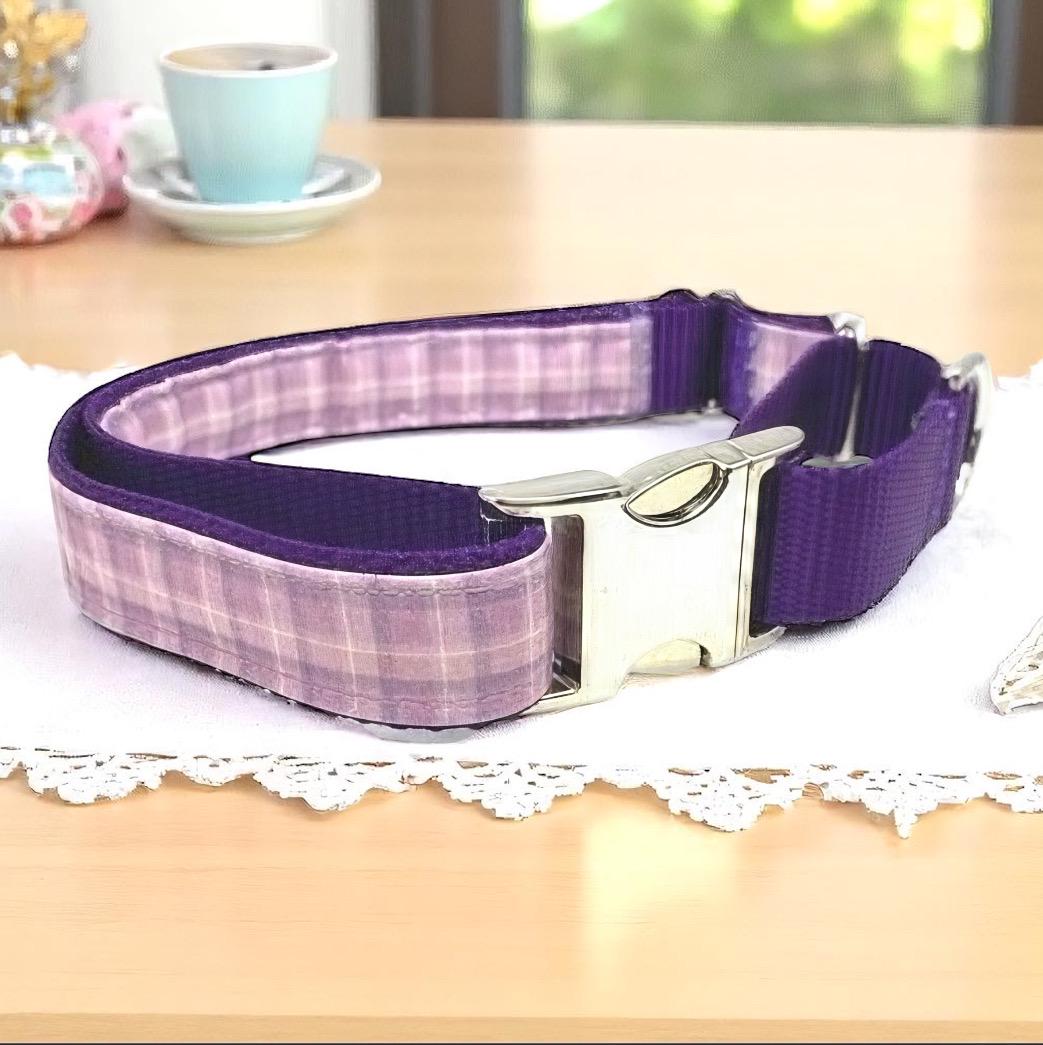 Martingale Dog Collar With Buckle, Purple And Lavender Plaid, Puppy Collar, Custom, Engraved Designer, Girl, Whippet, Greyhound Collar
