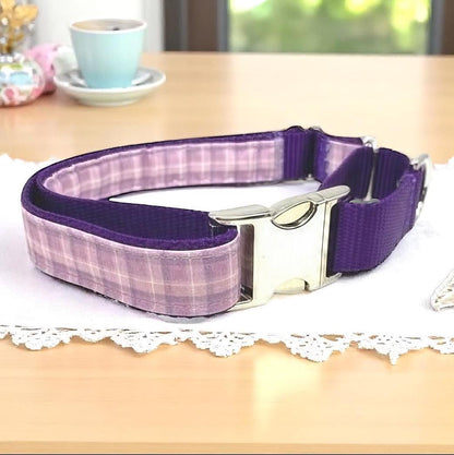 Martingale Dog Collar With Buckle, Purple And Lavender Plaid, Puppy Collar, Custom, Engraved Designer, Girl, Whippet, Greyhound Collar