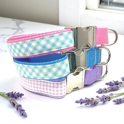 Martingale Dog Collar, Buckle, Easter, Pink Gingham, Blue Plaid, Lavender, Lilac, Girl, Boy, Personalize, Engrave, Custom, Greyhound