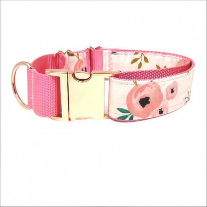 Martingale Dog Collar, Girl, Pink, Rose Gold, Floral, Puppy Collar, Custom Collar, Engraved Collar, Personalize, Cute, Female, 1.5" Wide