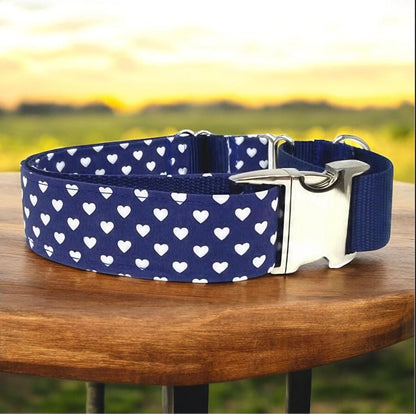 Martingale Dog Collar, Girl, Polka Dot, Blue, Hearts, Love, Puppy Collar, Custom Collar, Engraved Collar, Personalize, Cute, 1.5 Wide