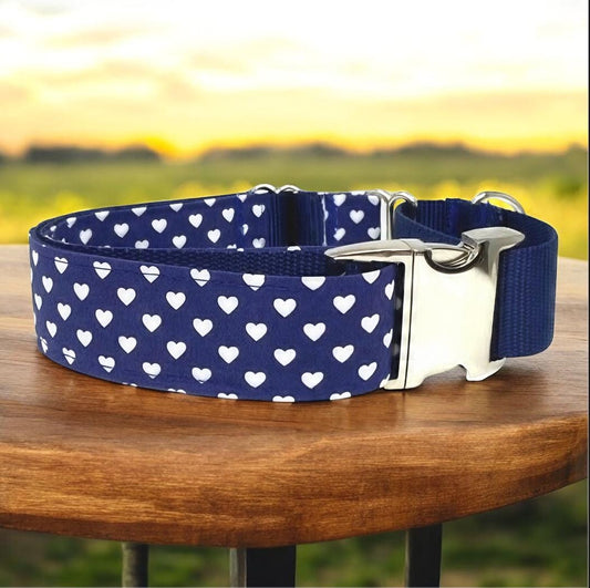 Martingale Dog Collar, Girl, Polka Dot, Blue, Hearts, Love, Puppy Collar, Custom Collar, Engraved Collar, Personalize, Cute, 1.5 Wide