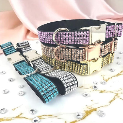 Bling Rhinestone Dog Collar, Diamond, Girl, Boy, Custom, Engraved, Personalized, Sparkle, Fancy, Rose Gold, Pink, Teal, Bedazzled, Puppy