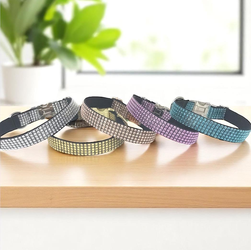 Bling Rhinestone Dog Collar, Diamond, Girl, Boy, Custom, Engraved, Personalized, Sparkle, Fancy, Rose Gold, Pink, Teal, Bedazzled, Puppy