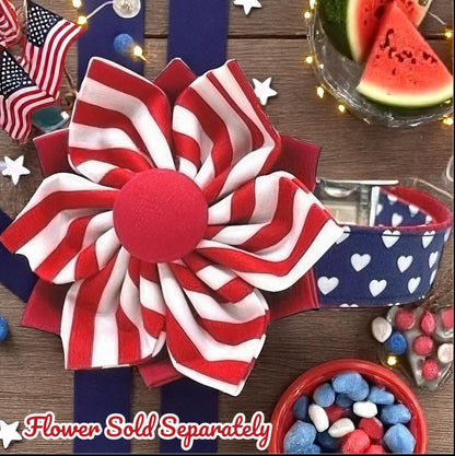 Red, White, Blue, Patriotic, 4th Of July, Polka Dot, Dog Collar, Girl, Cute, Personalized, Engraved, Custom, Puppy, + Optional Flower