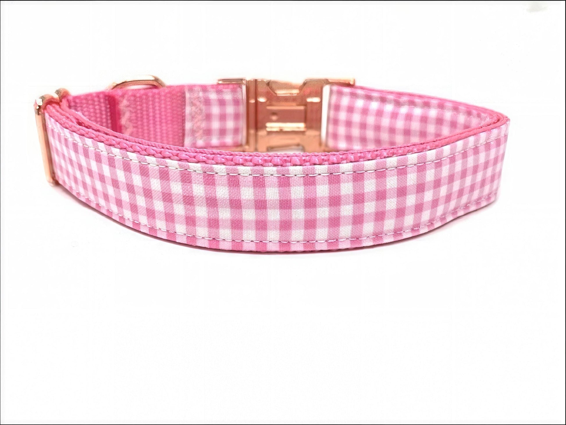 Pink, Rose Gold, Gingham, Plaid, Custom, Dog Collar, Girl, Personalized, Engraved, Cute, Designer, Puppy, Small, Medium, Large, Designer