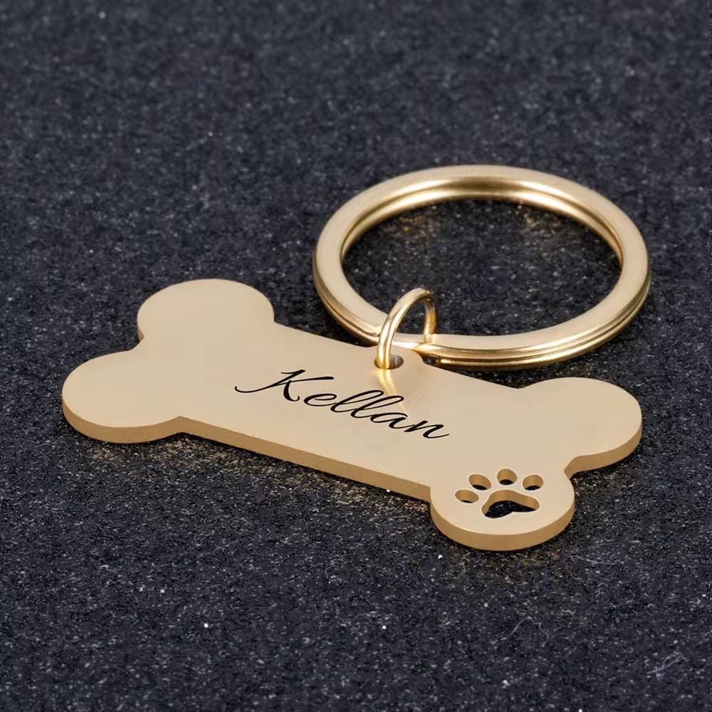 Dog ID Tag, Custom Engraved Dog Name Tag, Quality Dog Tag Personalized Logo, Gold Dog Tag With Name, Phone Numbers for Dogs, Bone Dog Tag