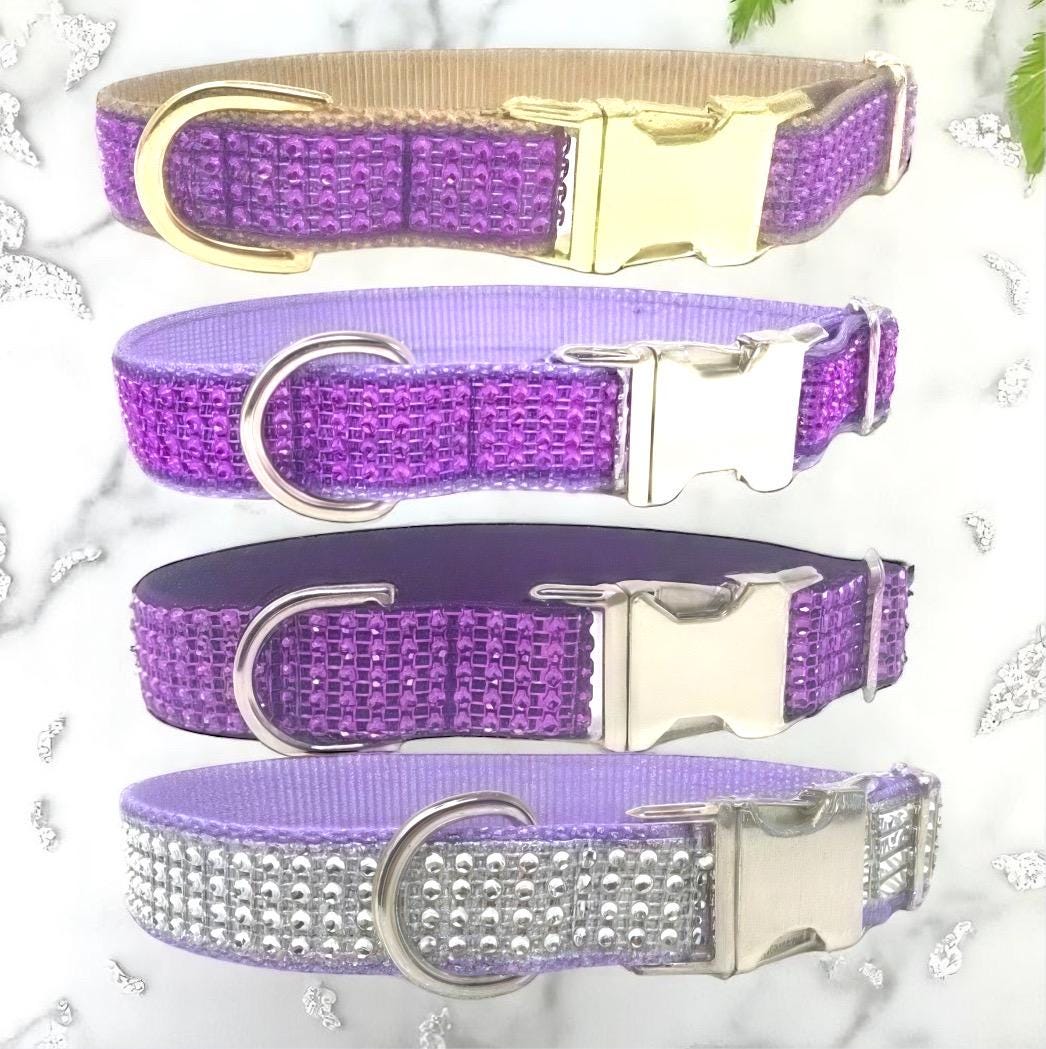 Purple Bling, Rhinestone, Girl Dog Collar, Sparkle Puppy Collar, Personalize, Diamond, Engraved, Custom, Bedazzled, Small, Large, Designer