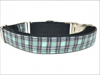 Martingale Dog Collar, W/ Buckle, Teal, Green, Boy, Plaid, Engraved, Personalized, Custom Dog Collar, Puppy Collar, Designer Collar, Big Pup
