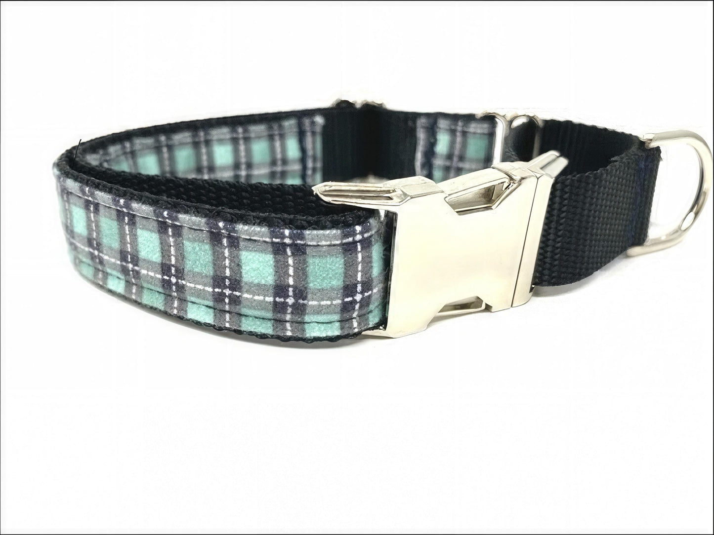 Martingale Dog Collar, W/ Buckle, Teal, Green, Boy, Plaid, Engraved, Personalized, Custom Dog Collar, Puppy Collar, Designer Collar, Big Pup