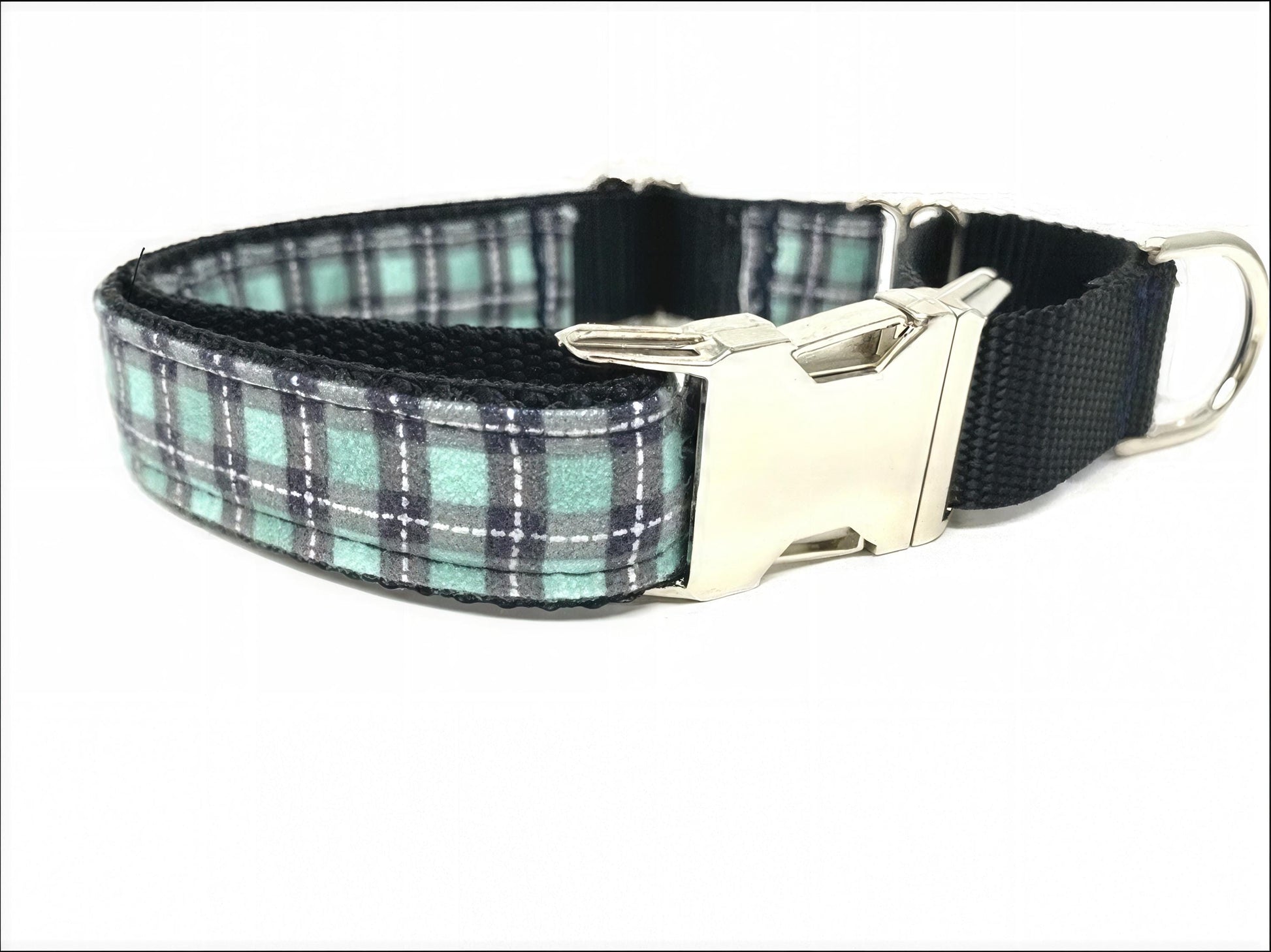 Martingale Dog Collar, W/ Buckle, Teal, Green, Boy, Plaid, Engraved, Personalized, Custom Dog Collar, Puppy Collar, Designer Collar, Big Pup