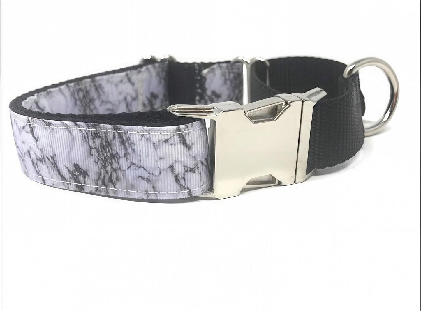 Martingale Dog Collar, With Buckle, Marble Print, Black And White, Boys, Male, Personalized, Engraved, Choker Collar, Greyhound Collar