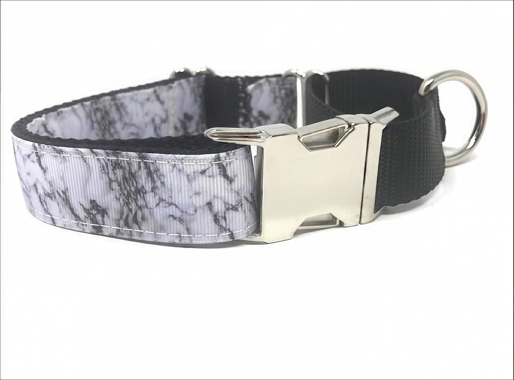 Martingale Dog Collar, With Buckle, Marble Print, Black And White, Boys, Male, Personalized, Engraved, Choker Collar, Greyhound Collar