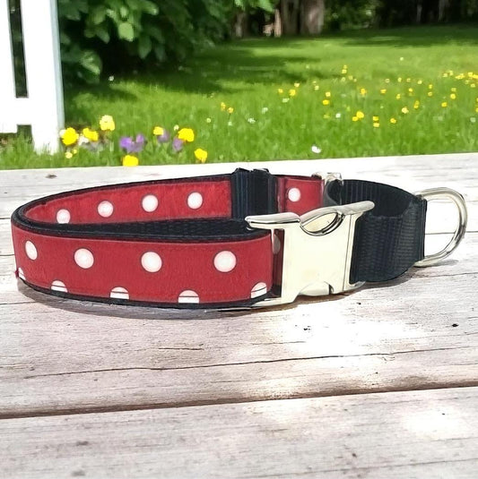 Mickey + Minnie Mouse Inspired, Buckle Martingale Dog Collar, Red, Black, White, Polka Dot, Girl, Boy, Personalized, Engraved, Custom