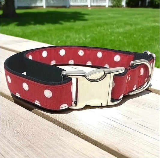 Minnie & Micky Inspired, Red, Black, White, Polka Dot, Dog Collar, Girl, Boy, Peronalized, Engraved, Custom, Cute, Big Pup Pet Fashion