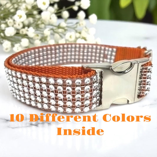 Rhinestone, Orange, Pumpkin Spice, Rhinestone, Dog Collar, Bling, Sparkle, Bedazzled, Girl Dog, Wedding Collar, Personalize, Engrave, Custom