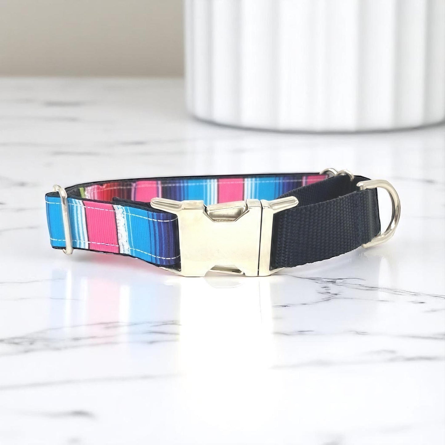 Martingale Choker Dog Collar With Buckle, For Girls, Pink, Purple, Blue, Serepe Stripe, Personalized, Engraved, Choker Collar