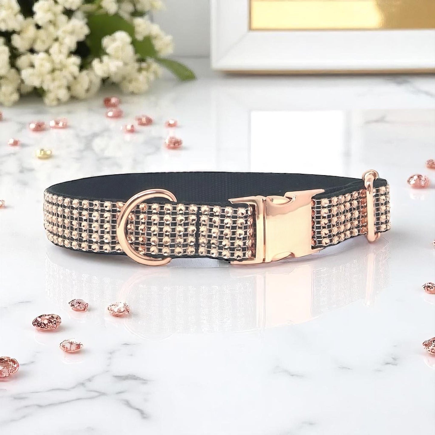 Rose Gold + Black Rhinestone Dog Collar, Girl, Boy, Custom Dog Collar, Personalized, Engraved Dog Collar, Puppy Collar, Small, Large