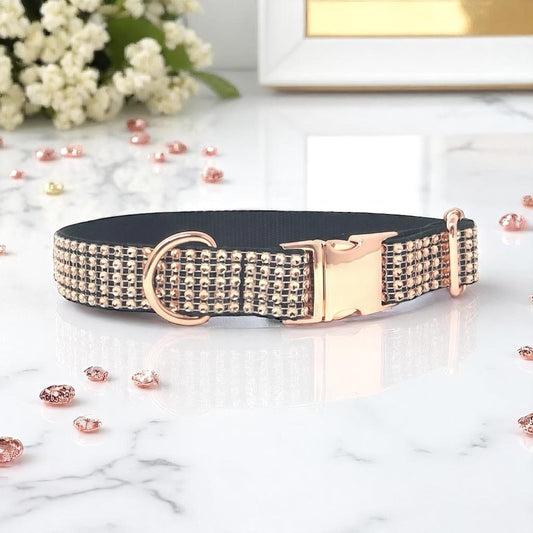 Rose Gold + Black Rhinestone Dog Collar, Girl, Boy, Custom Dog Collar, Personalized, Engraved Dog Collar, Puppy Collar, Small, Large