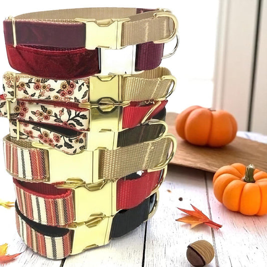 Personalized Option, Burgundy Fall Martingale Dog Collar With Buckle, Girl, Boy, Puppy, Greyhound Collar, Whippet, Custom, Engraved, Small