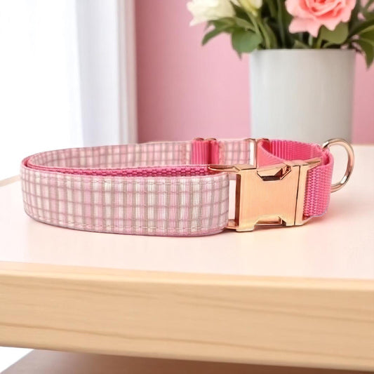 Personalized, Buckle, Martingale Collar, Pink, Plaid, Rose Gold, Girl, Engrave, Custom, Designer Dog Collar, Cute, Greyhound, Whippet