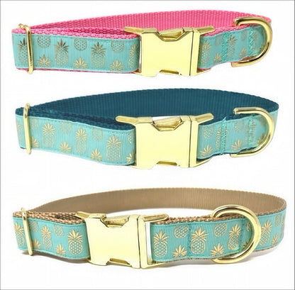 Pineapple, Dog Collar, Girl, Boy, Personalized, Engraved, Custom, Designer, Green, Cute, Puppy, Pink, Teal, Fruit, Summer, Small, Large