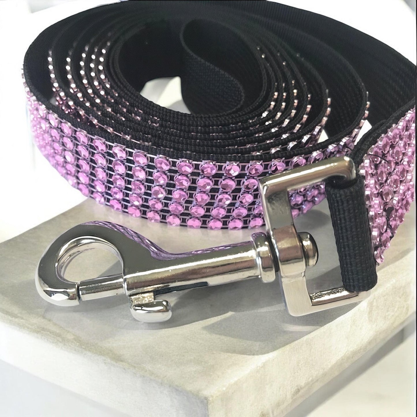 Pink And Black Bling Dog Leash, Rhinestone Look Dog Leash, Sparkling Dog Leash