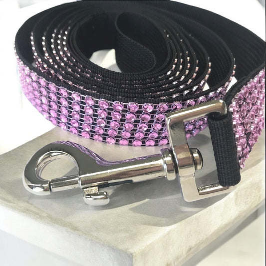 Pink And Black Bling Dog Leash, Rhinestone Look Dog Leash, Sparkling Dog Leash
