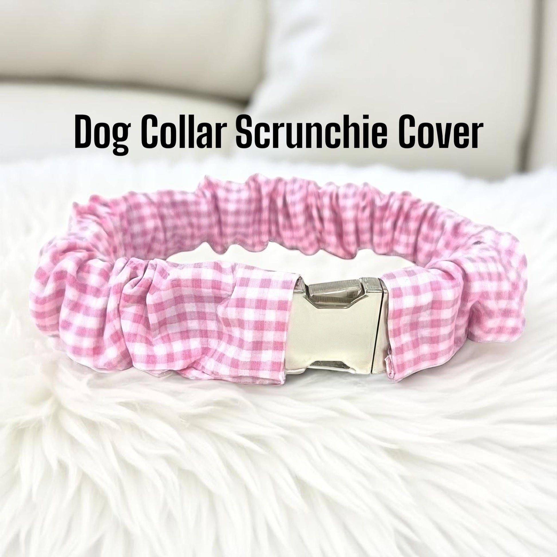 Pink Gingham Dog Collar Scrunchie Cover For Girl Pets, Alternative To Dog Bandana, Cute Pink Collar Cover For Dog, Cat, Pet, Puppy