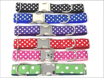 Polka Dot, Dog Collar, Pet Collar, Red, Pink, Black, Blue, Purple, Green, Personalized, Engraved, Custom, Puppy, 5/8, 3/4", 1", 1.5" Wide
