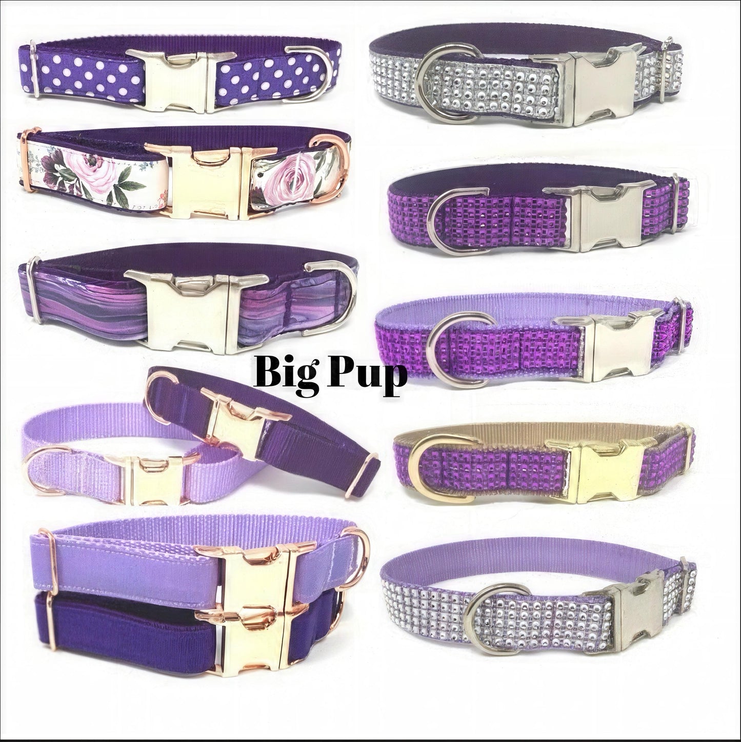 Purple Fabric Girl Dog Collar, Puppy Collar, Personalized Female Pet Collar, Custom, Engraved, Large, Dog Collar With Name