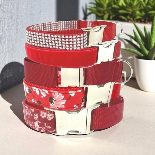 Red Buckle Martingale Dog Collar, Girl, Velvet, Floral, Rhinestone, Custom, Puppy, Engraved, Designer, Greyhound, Personalized, Whippet