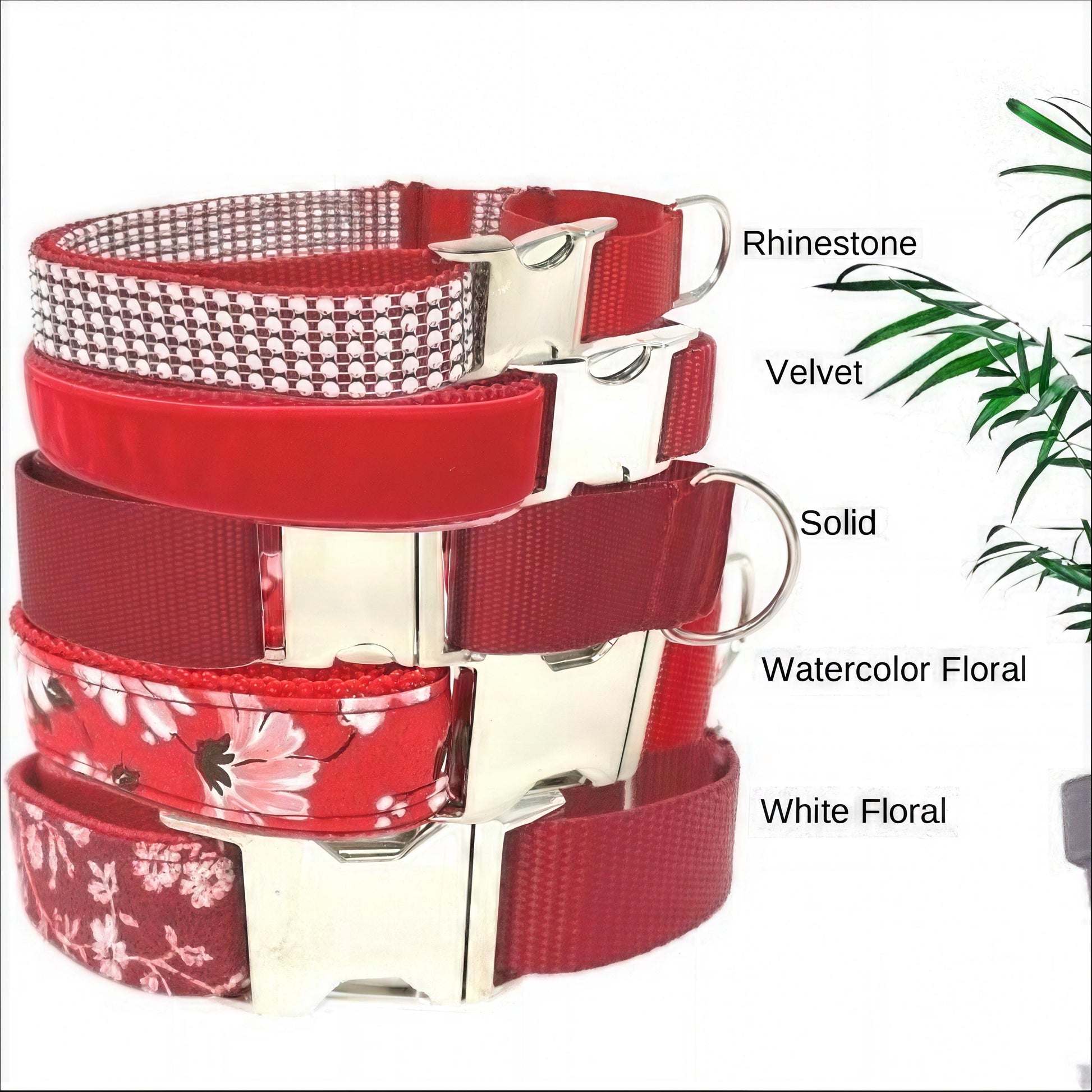 Red Buckle Martingale Dog Collar, Girl, Velvet, Floral, Rhinestone, Custom, Puppy, Engraved, Designer, Greyhound, Personalized, Whippet